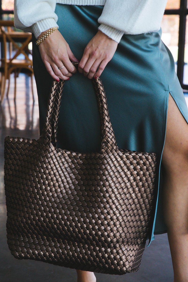 Aubrey Large Woven Tote + Pouch, Bronze