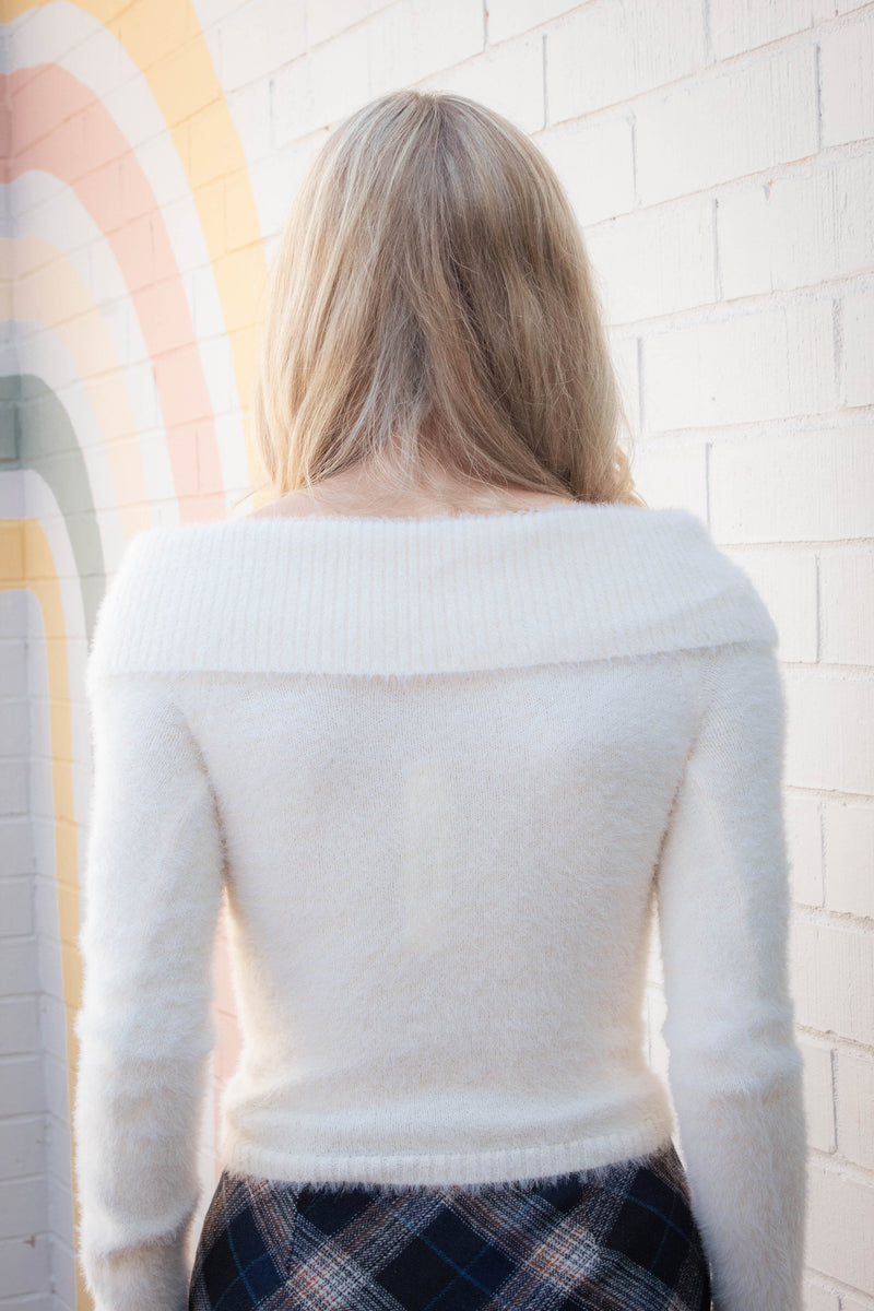 Wren Off Shoulder Fold Over Sweater, Cream