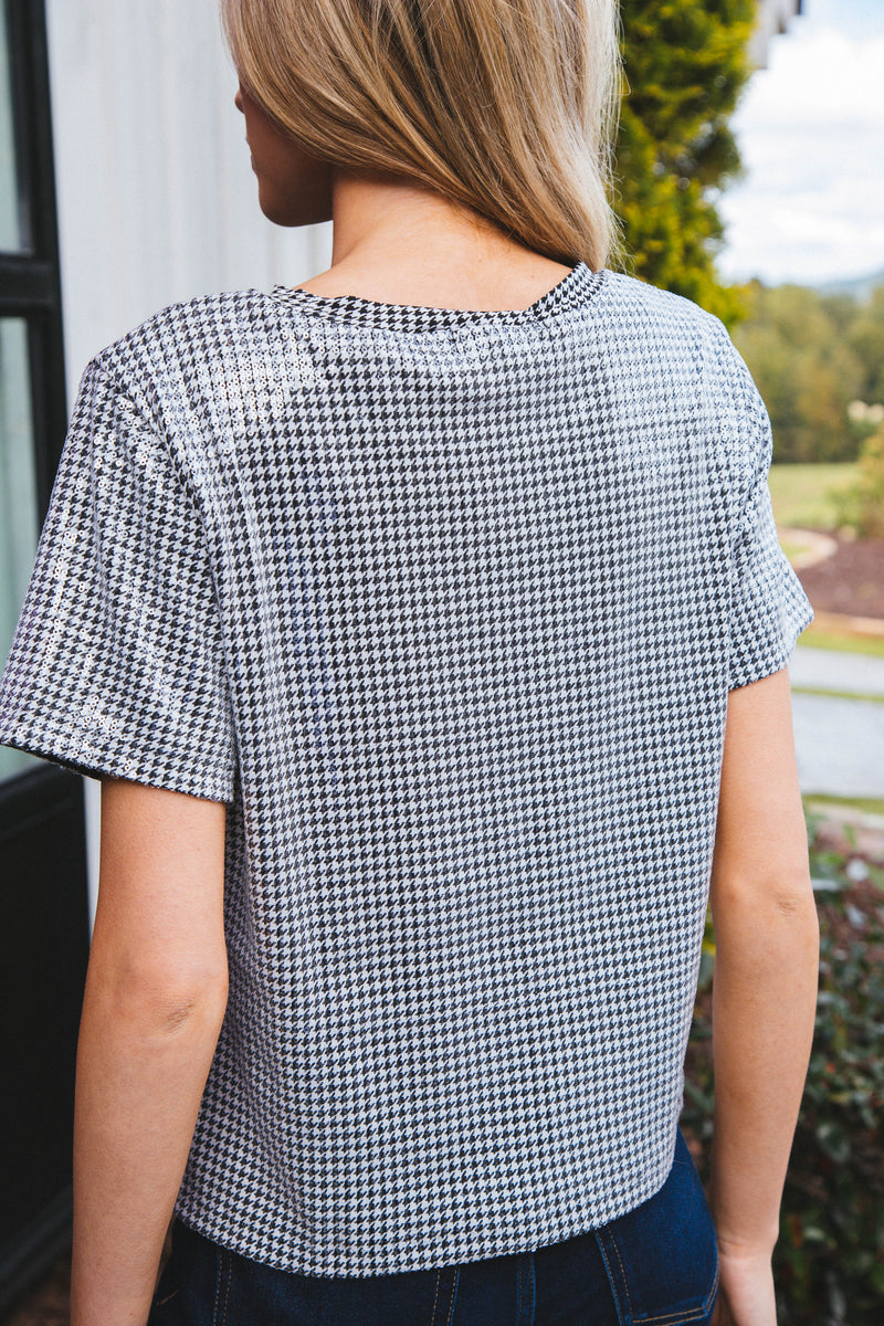Perfect Sequin Tee, Micro Houndstooth | Sanctuary