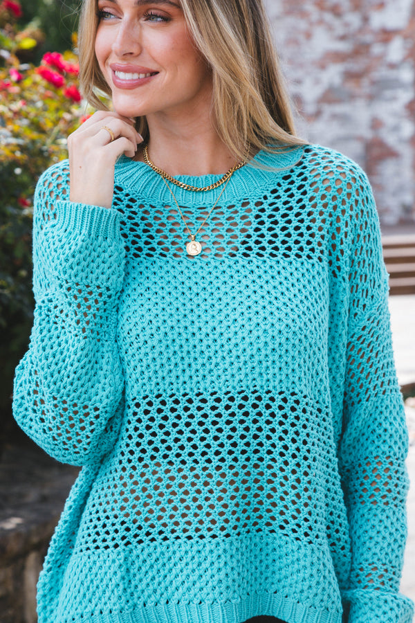 Andrea Fishnet Sweater, Teal