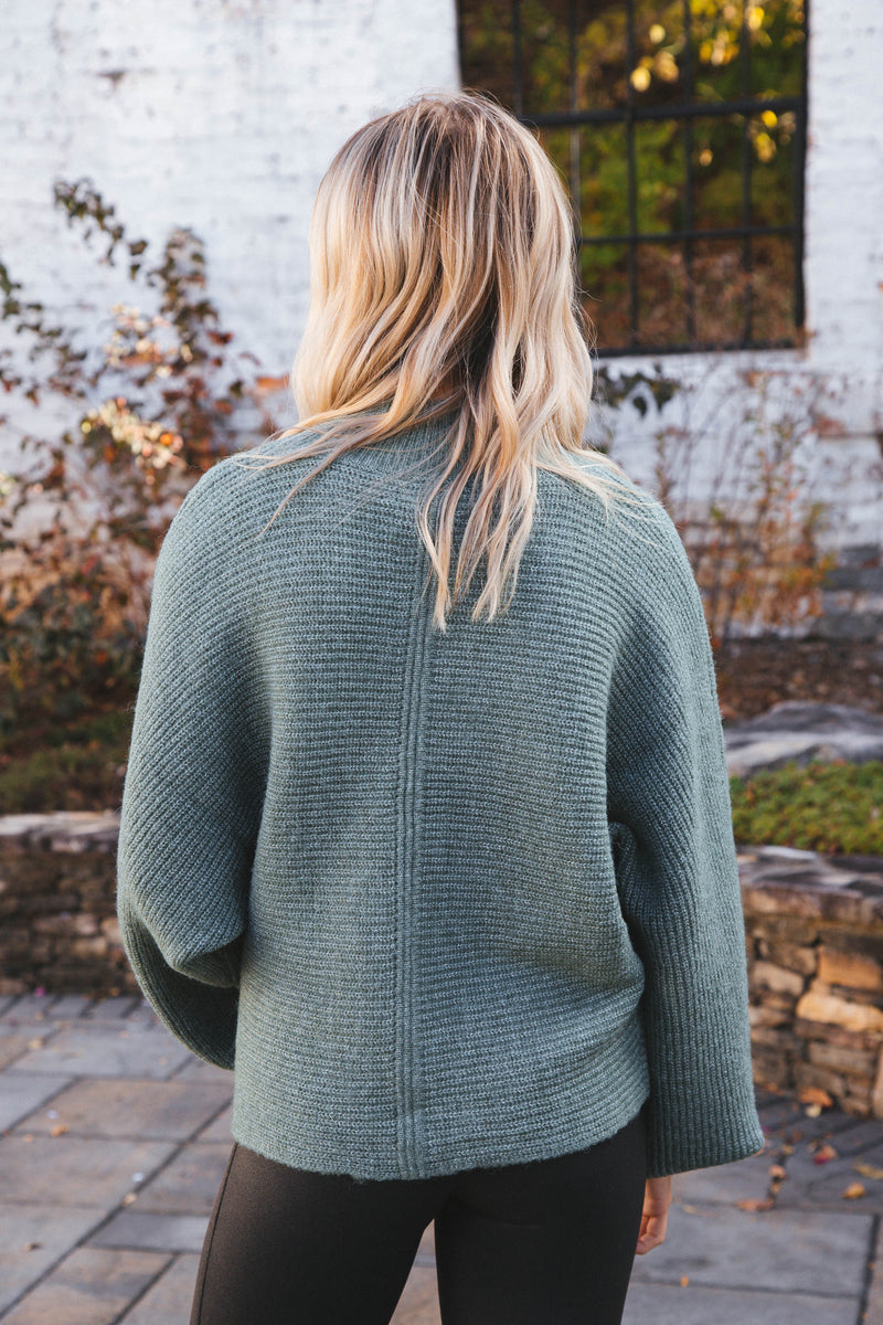 Elsie Chunky Mock Neck Sweater, Gray Green