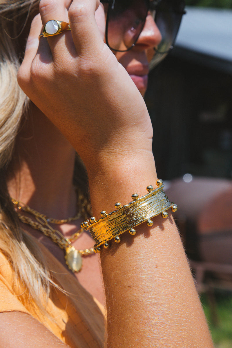 Raina Studded Cuff Bracelet, Gold | Sahira Jewelry