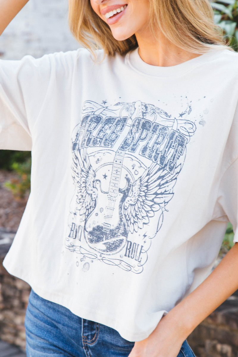 Free Spirit Boxy Crop Graphic Tee, Stone