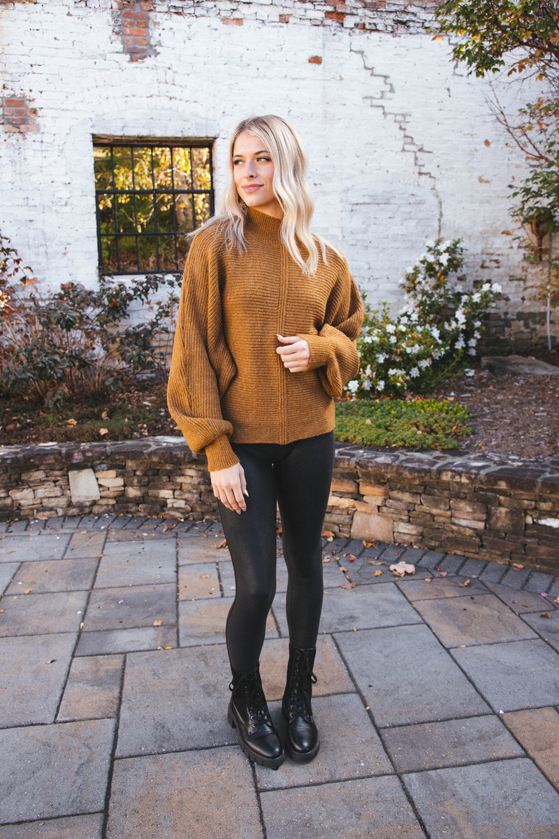 Elsie Chunky Mock Neck Sweater, Pale Brown