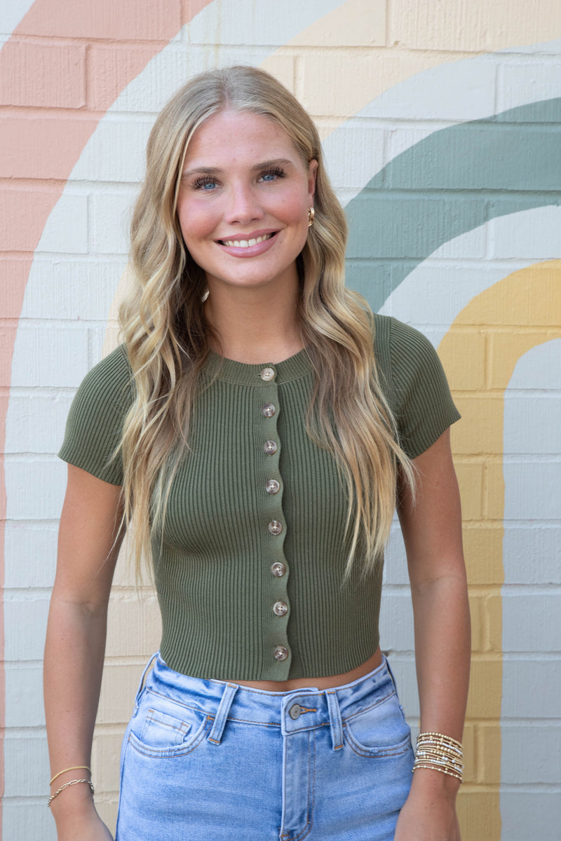 Cambria Cropped Cardigan, Dark Olive
