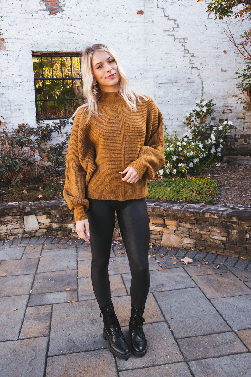 Elsie Chunky Mock Neck Sweater, Pale Brown