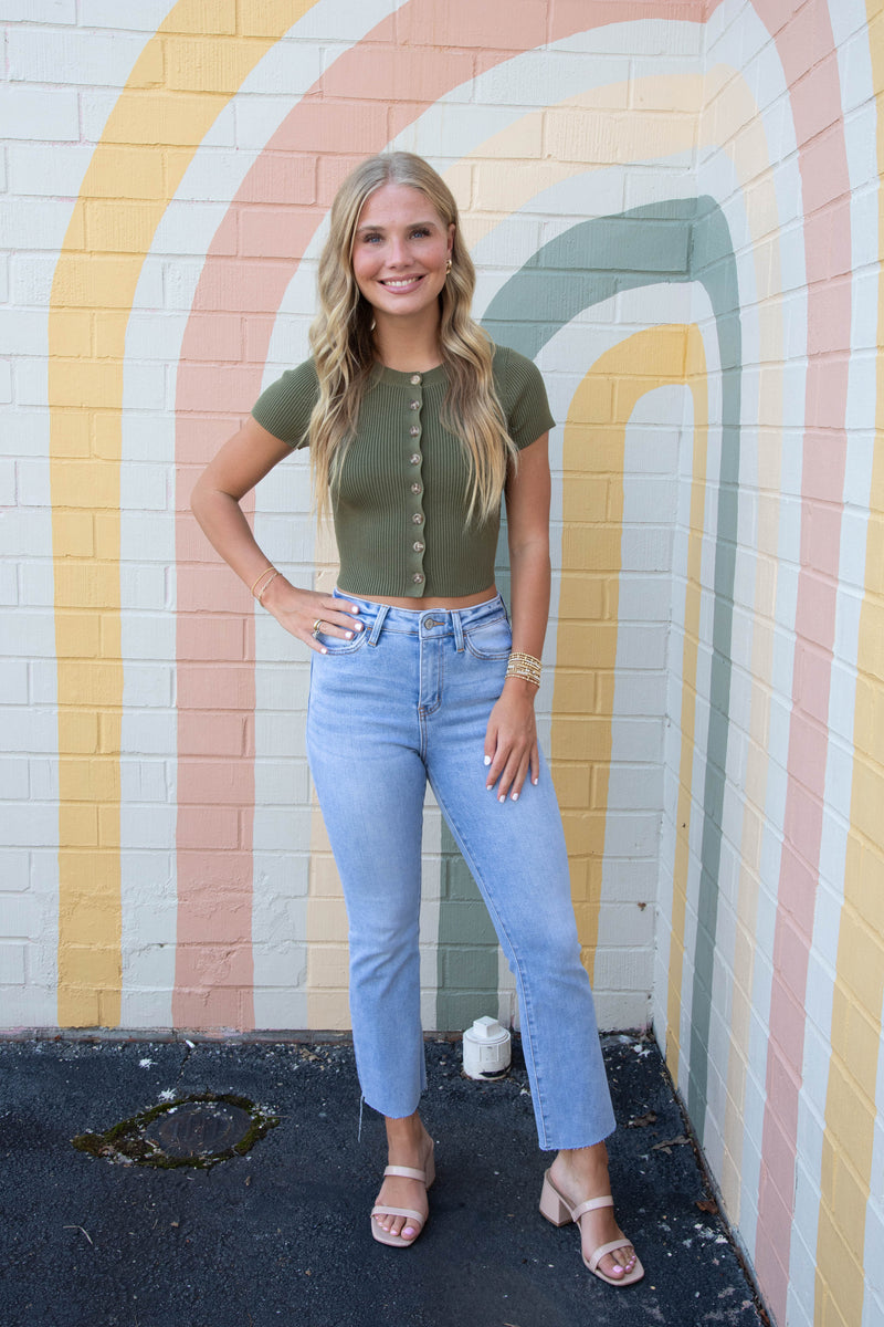 Cambria Cropped Cardigan, Dark Olive