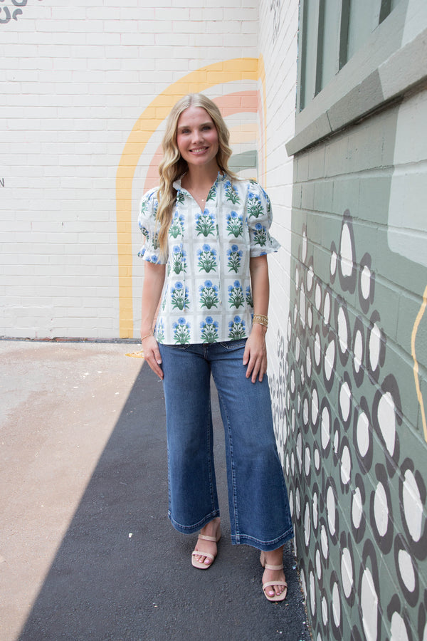 Liv Floral Ruffle Finish Top, Royal