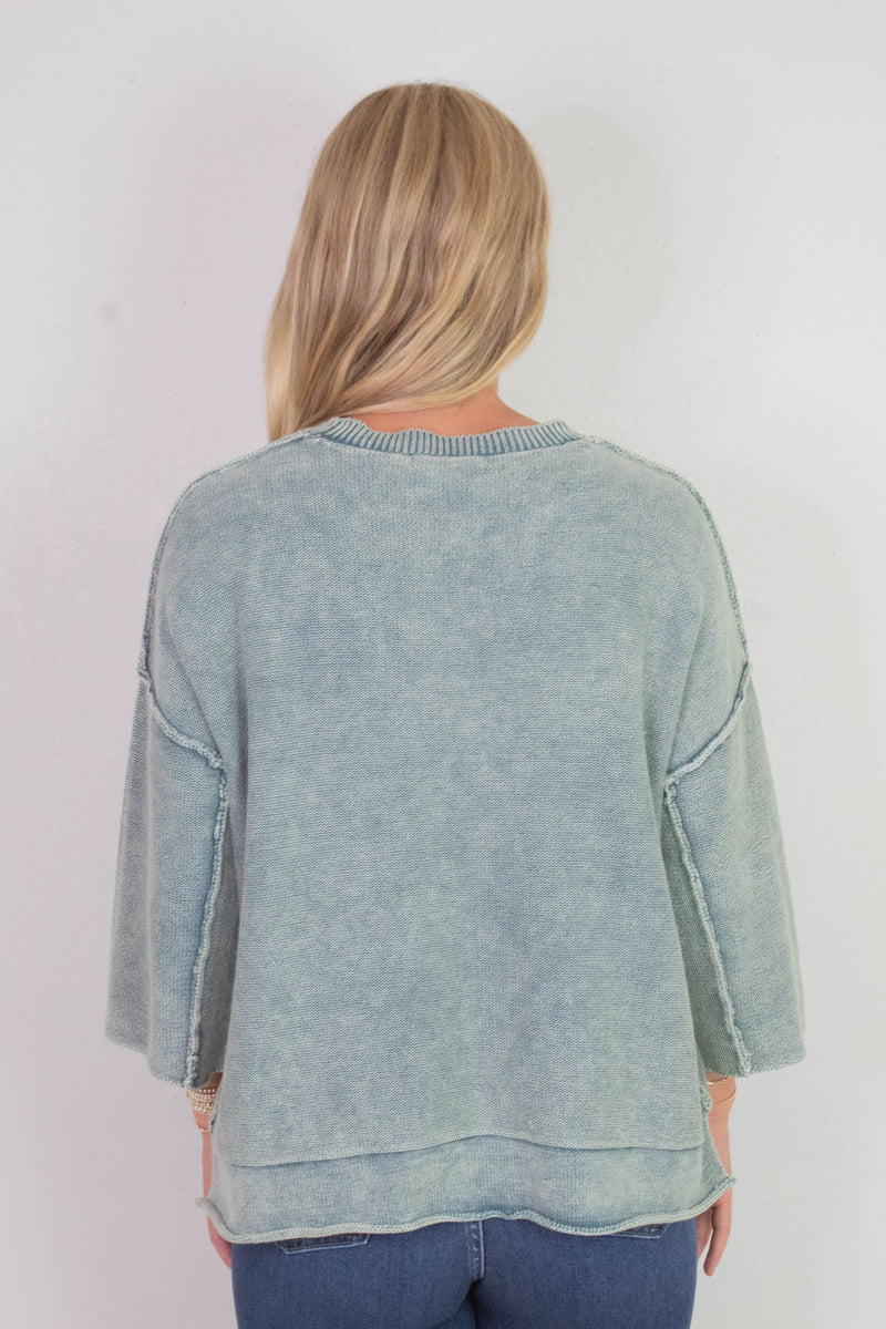 Allison Washed Boxy Sweater, Ash Jade