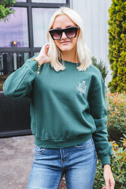 Fairway Embroidered Crewneck Sweatshirt, Hunter Green