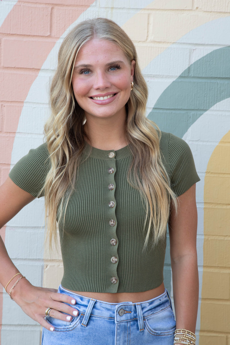 Cambria Cropped Cardigan, Dark Olive