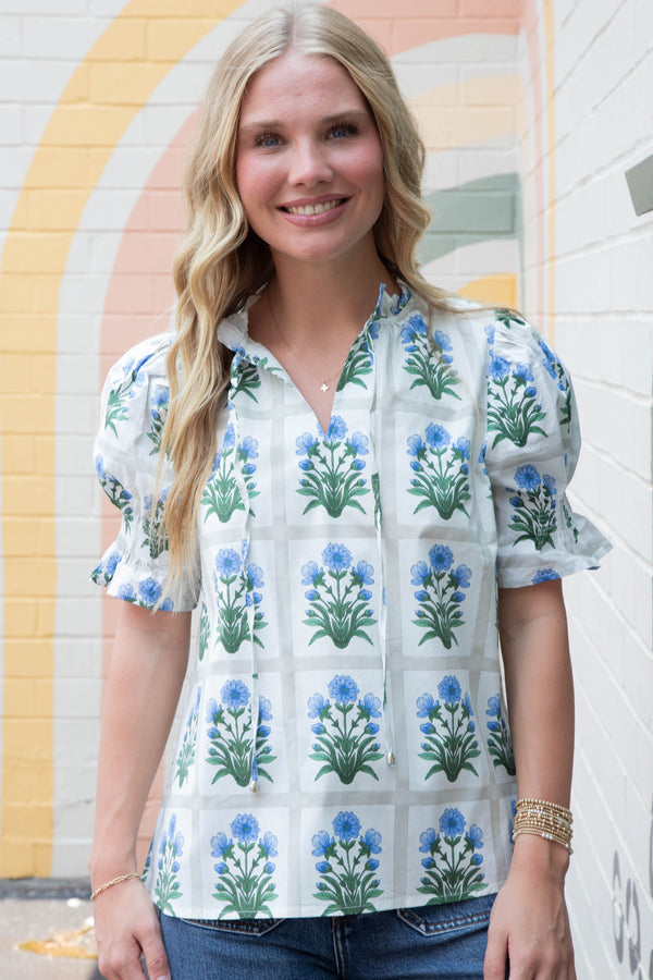 Liv Floral Ruffle Finish Top, Royal