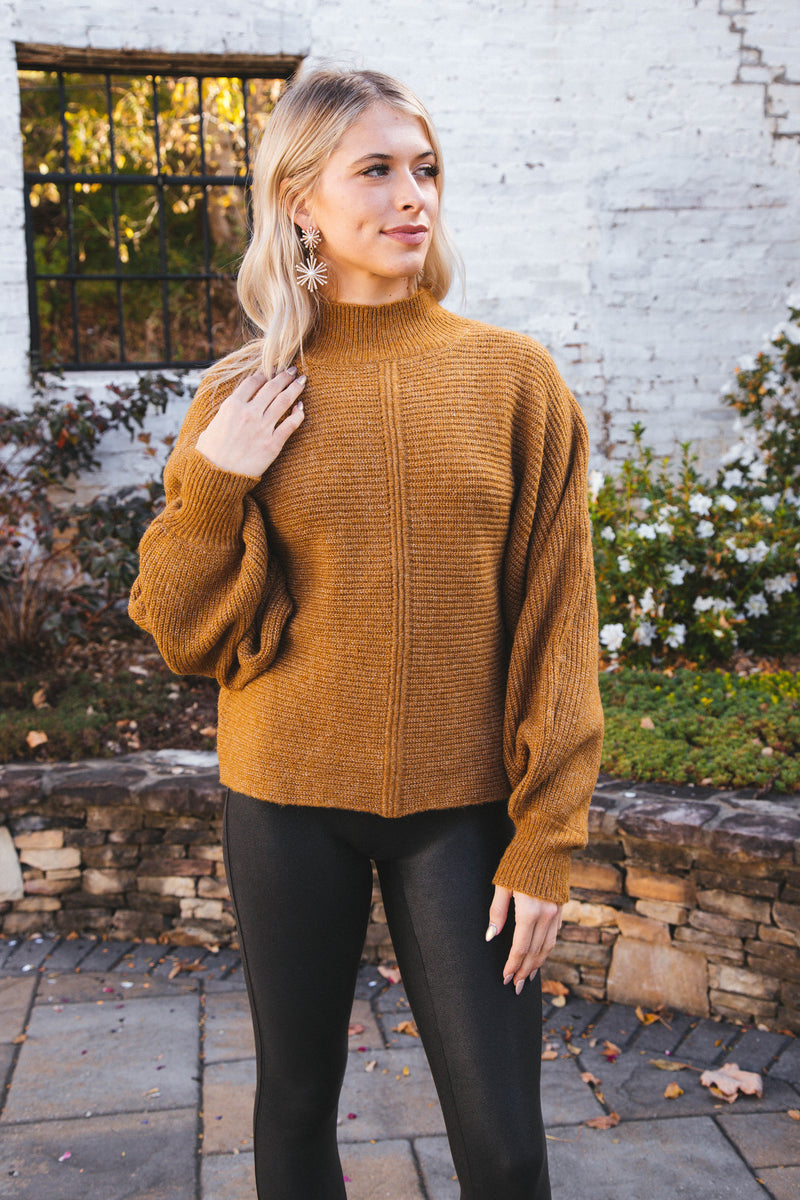 Elsie Chunky Mock Neck Sweater, Pale Brown