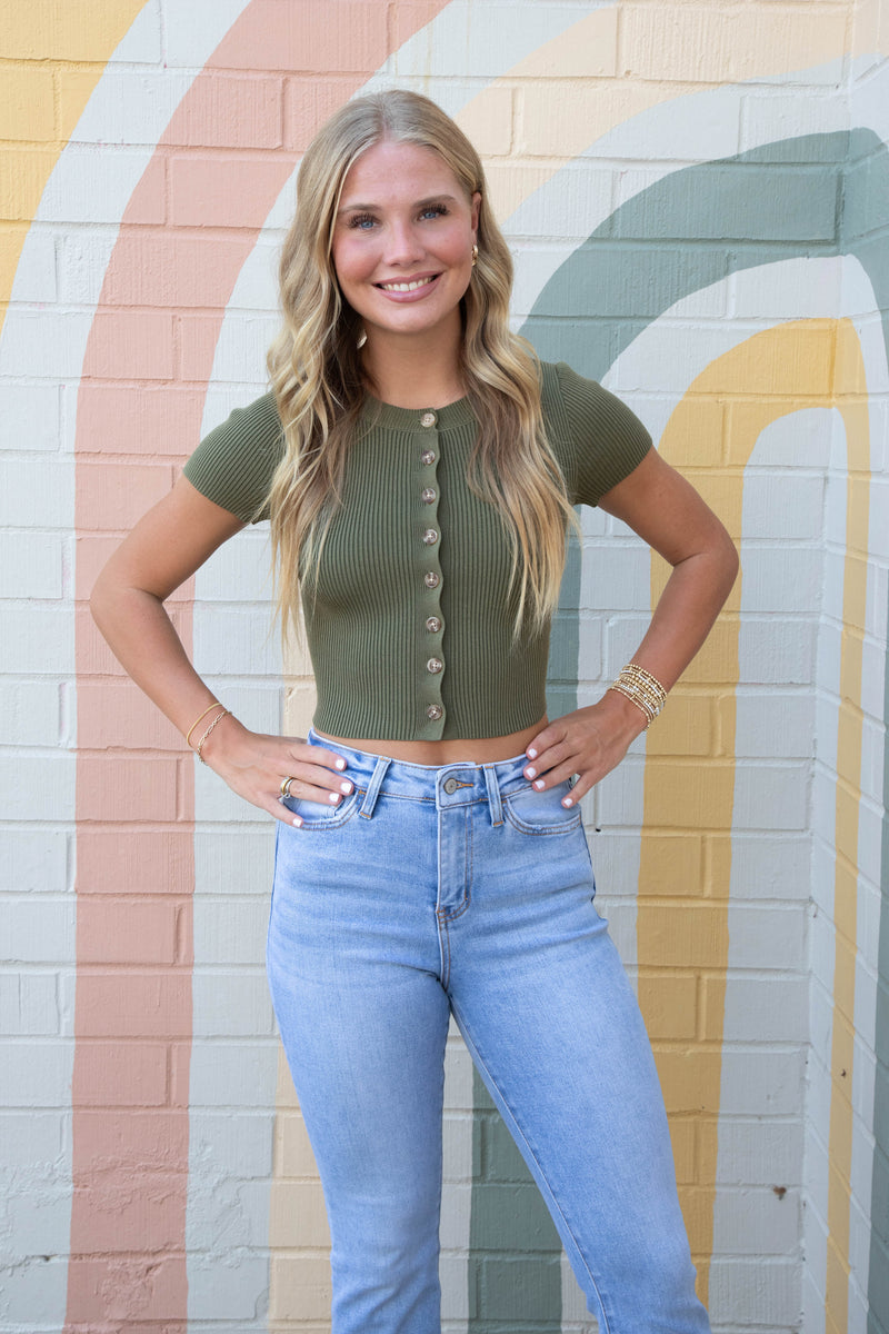 Cambria Cropped Cardigan, Dark Olive