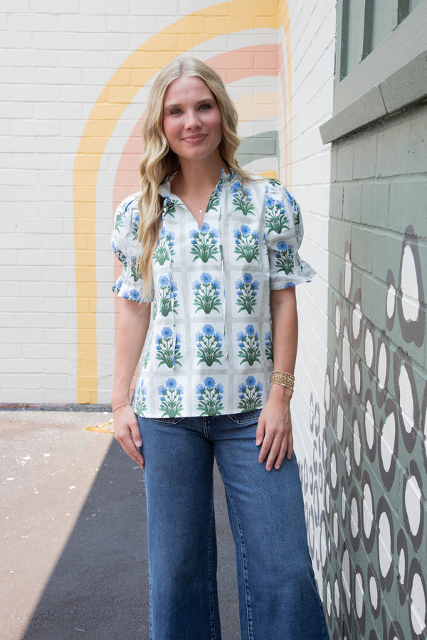 Liv Floral Ruffle Finish Top, Royal