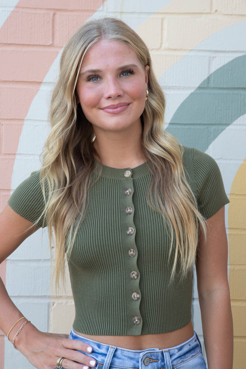 Cambria Cropped Cardigan, Dark Olive