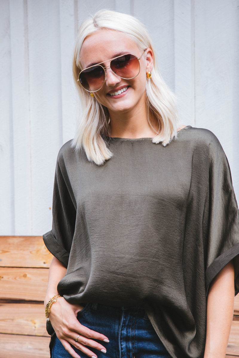 Octavia Woven Top, Olive