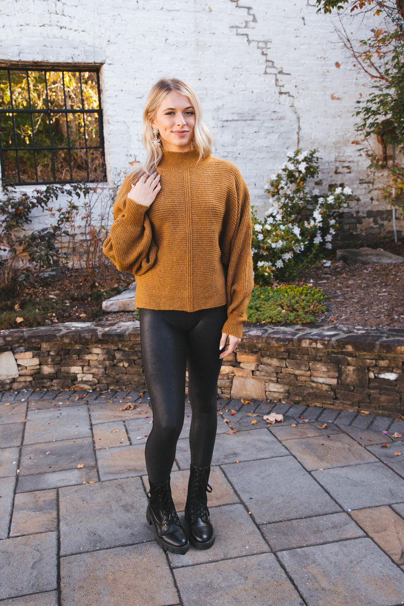 Elsie Chunky Mock Neck Sweater, Pale Brown