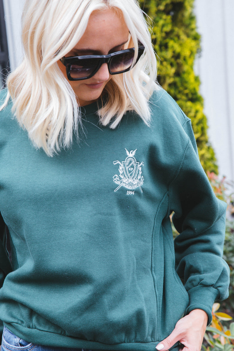 Fairway Embroidered Crewneck Sweatshirt, Hunter Green