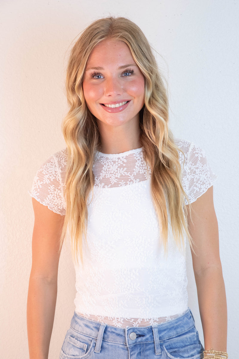 Ready To Go Lace Tee, Ivory | Free People
