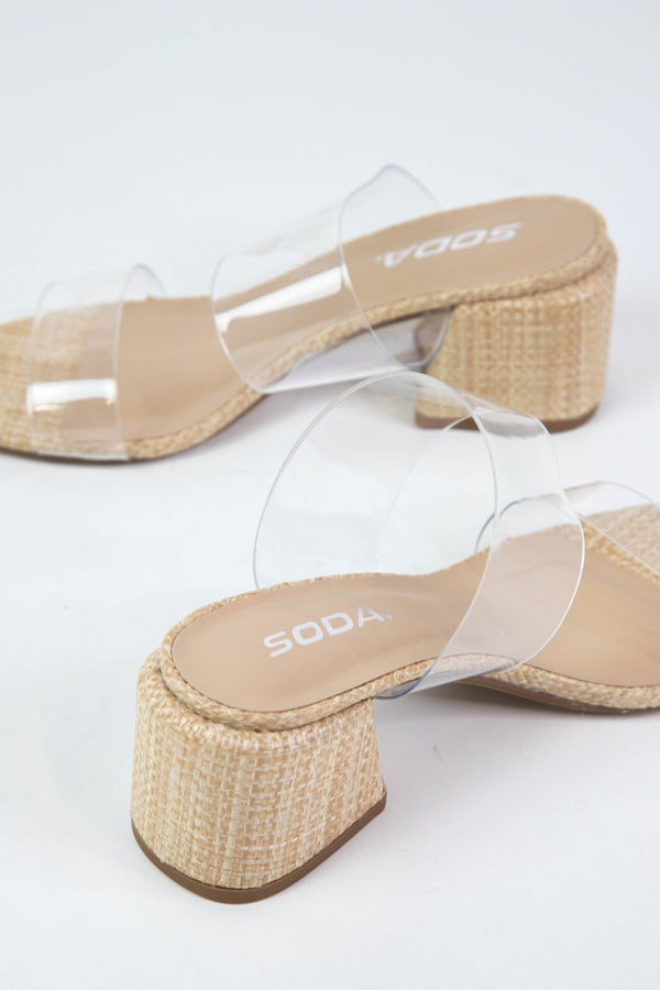 Visit Clear Double Strap Raffia Sandal, Clear Lucite