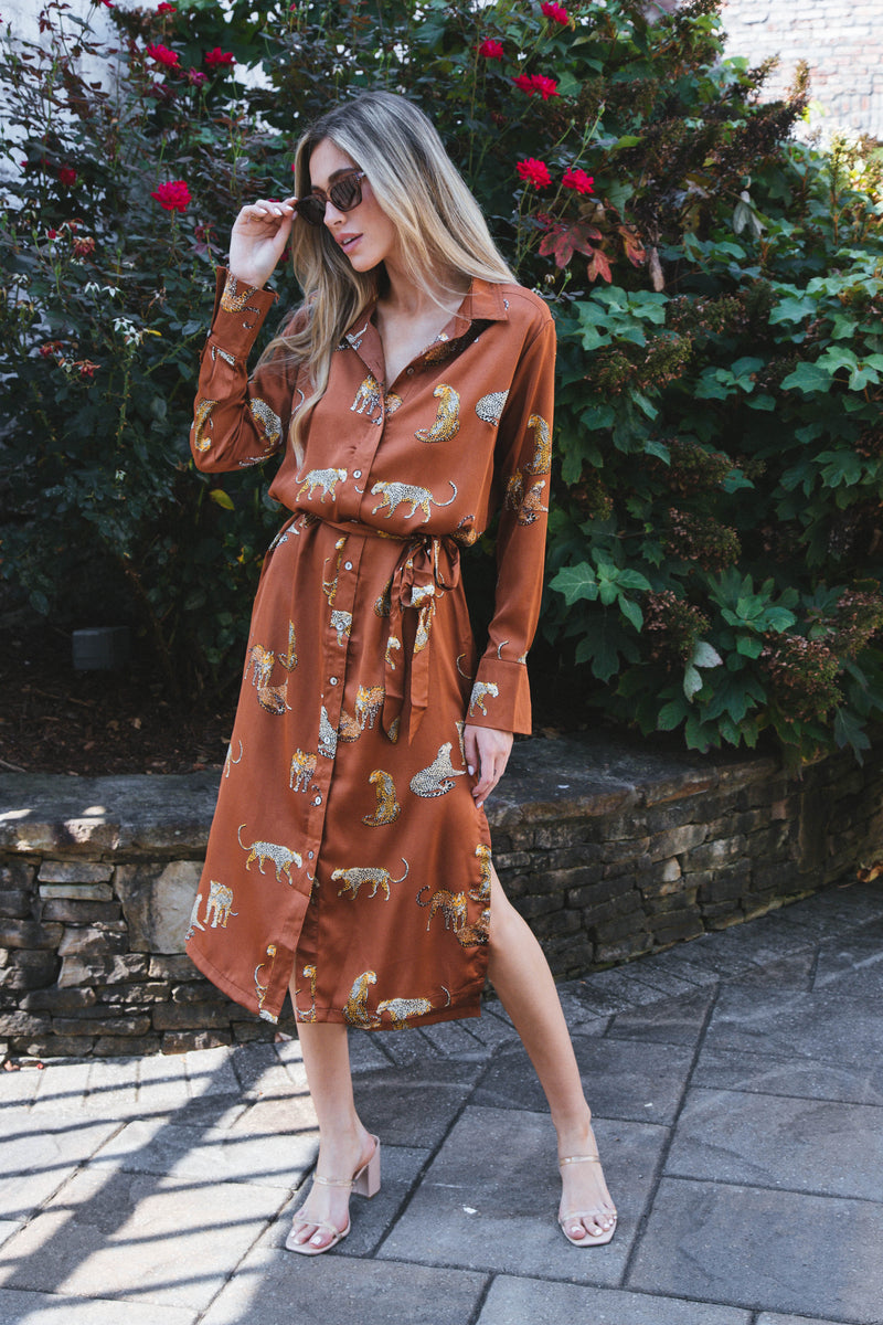 Golden Goddess Satin Midi Dress, Toffee