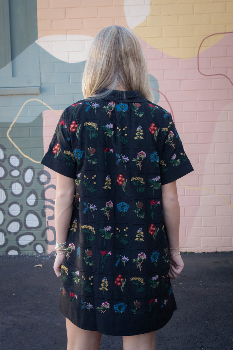 Abigail Floral Embroidered Dress, Black