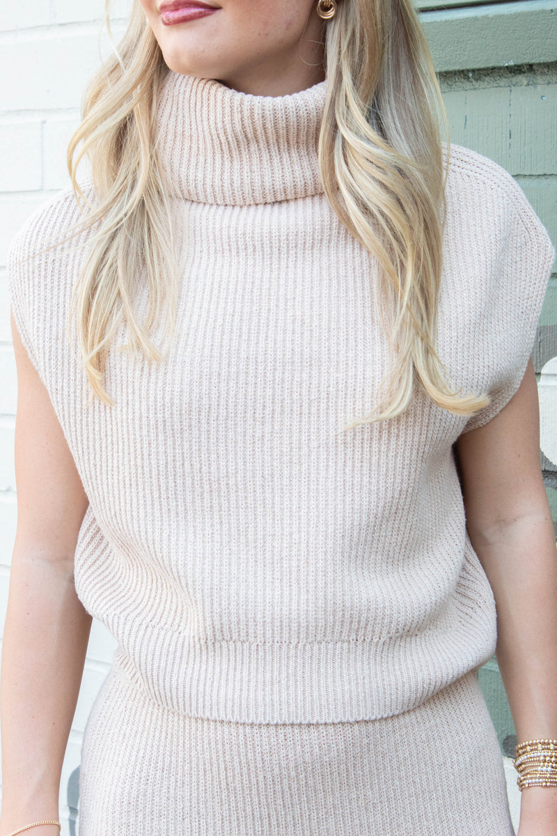 Crosby Ribbed Turtleneck Vest, Cream | Sadie & Sage