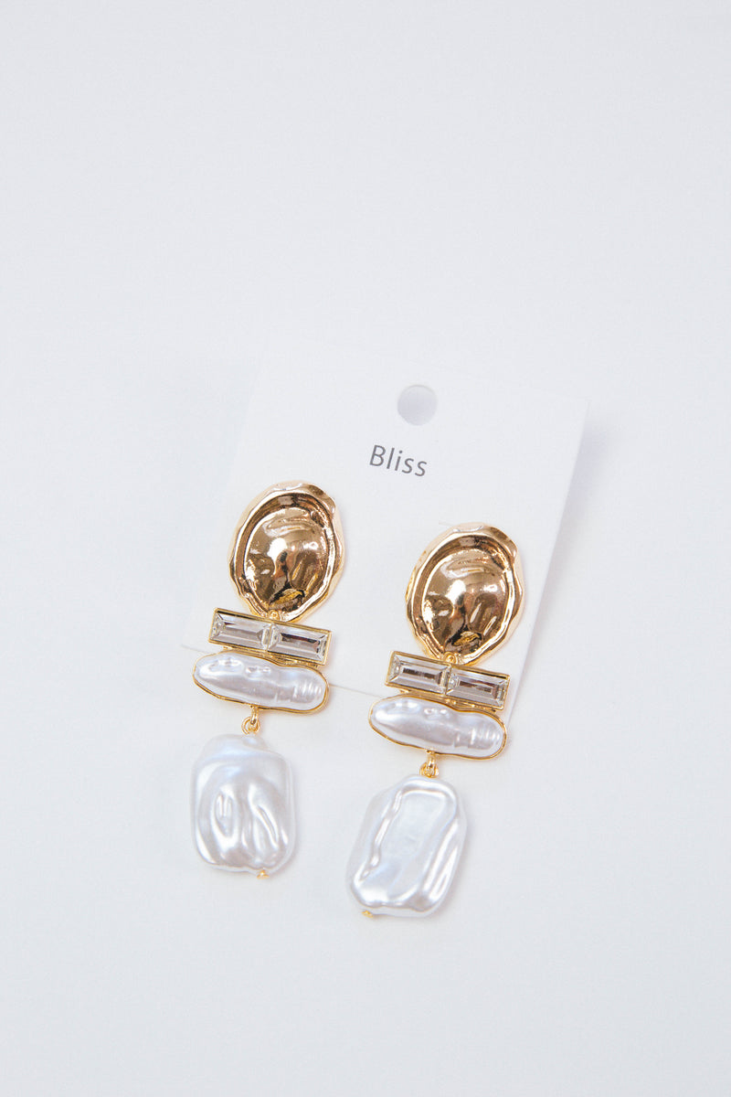 Pearl Textured Earrings, White/Gold