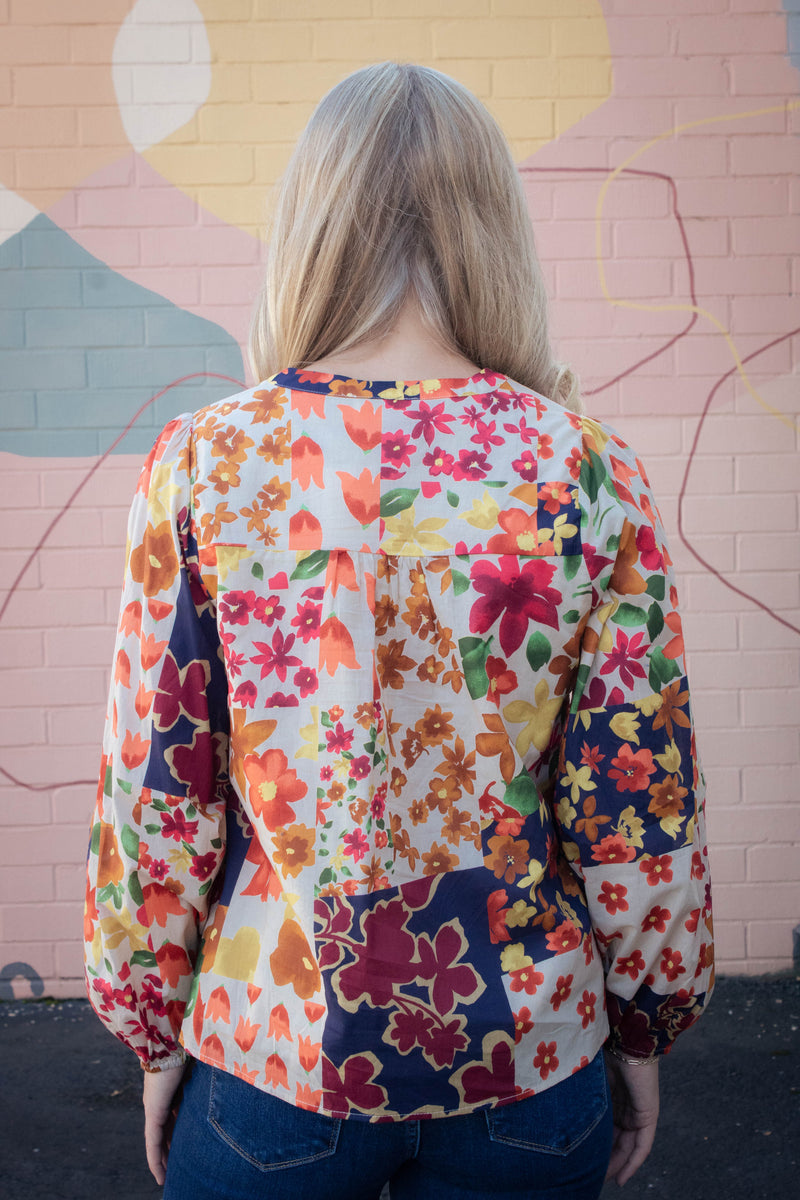 Scarlett Vibrant Patchwork Blouse, Ivory Multi