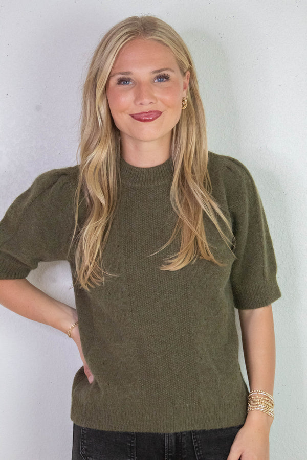 Melanie High Round Neck Sweater, Olive
