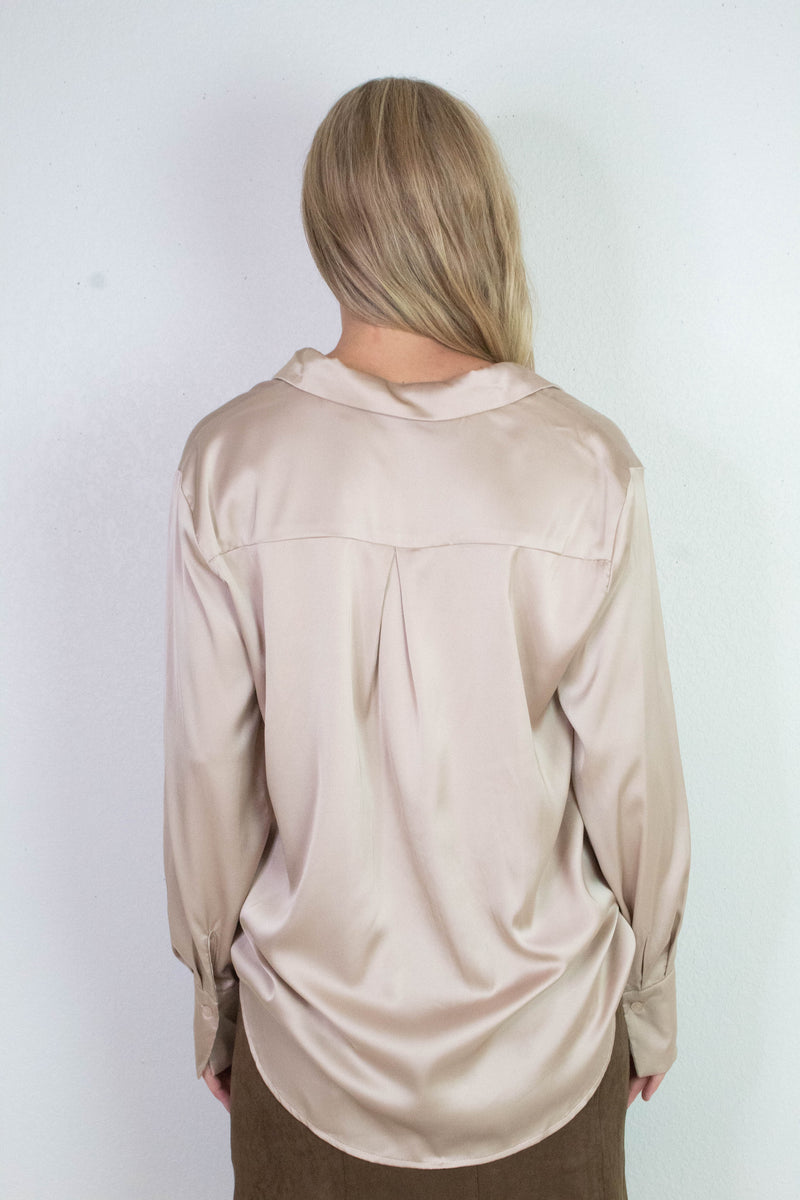 Valentina Silky Button Down Top, Champagne