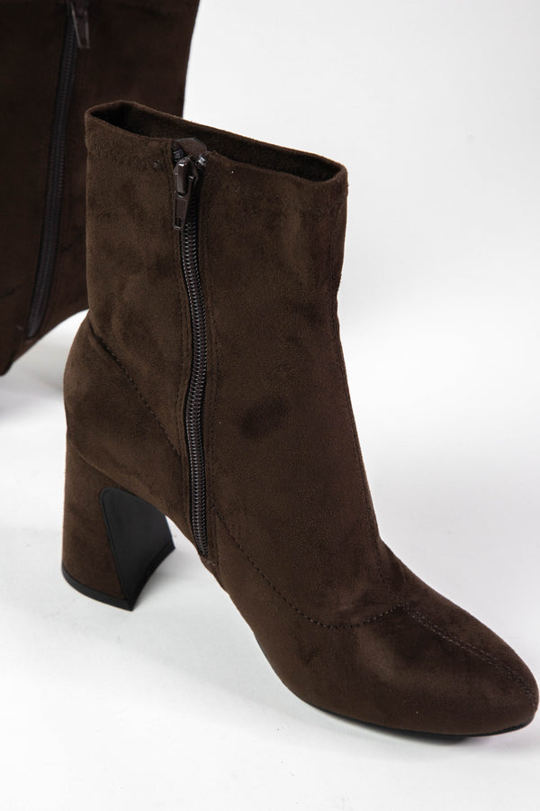 Thiva Block Heel Dress Bootie, Chocolate
