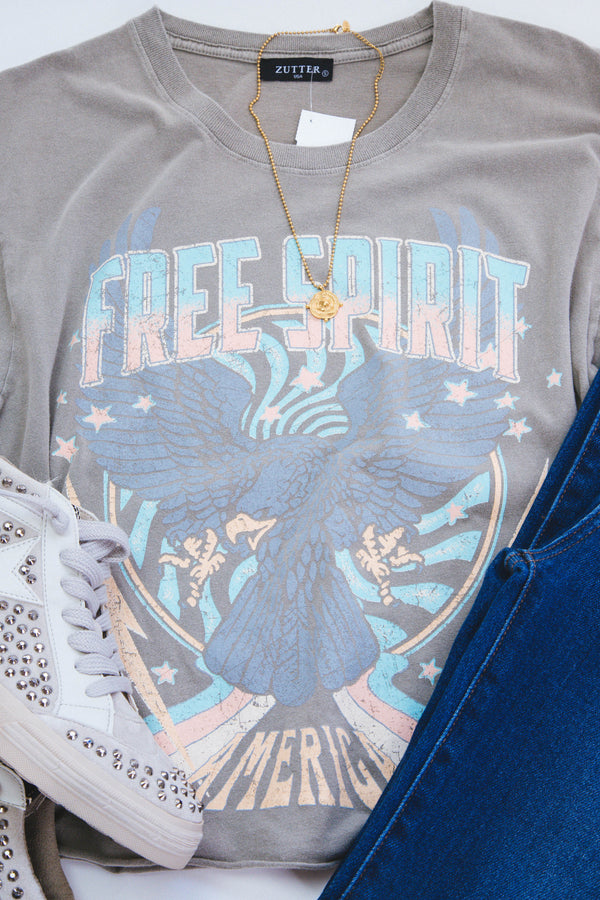 Free Spirit Cropped Graphic Tee, Mocha