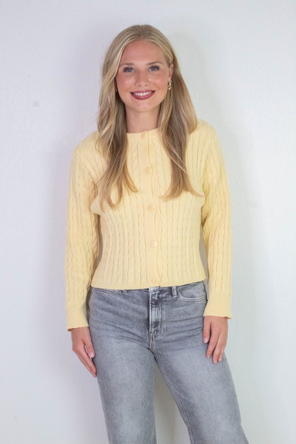 Josephine Cable Knit Boxy Cardigan, Butter