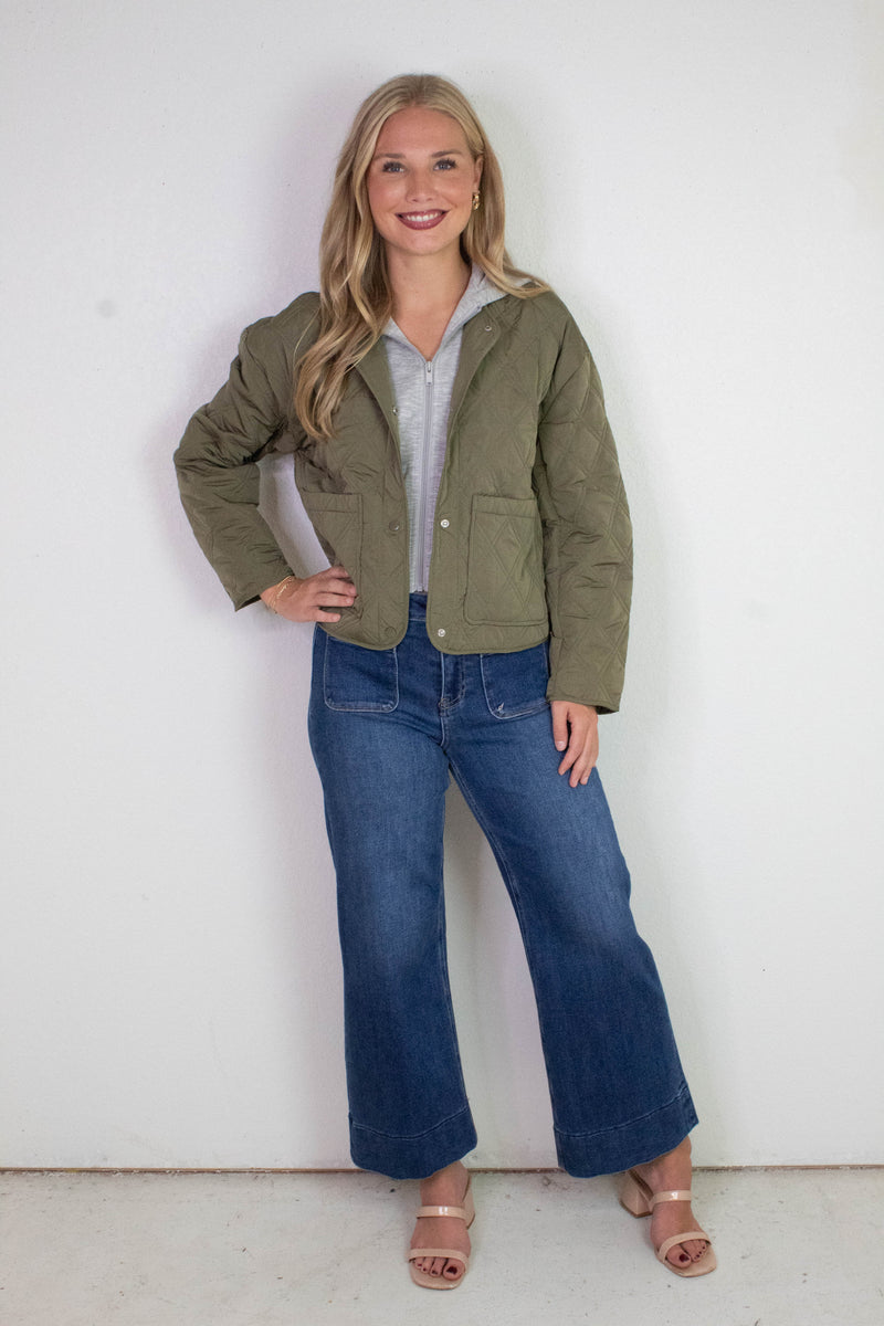 Iris Quilted Contrast Hood Jacket, Olive
