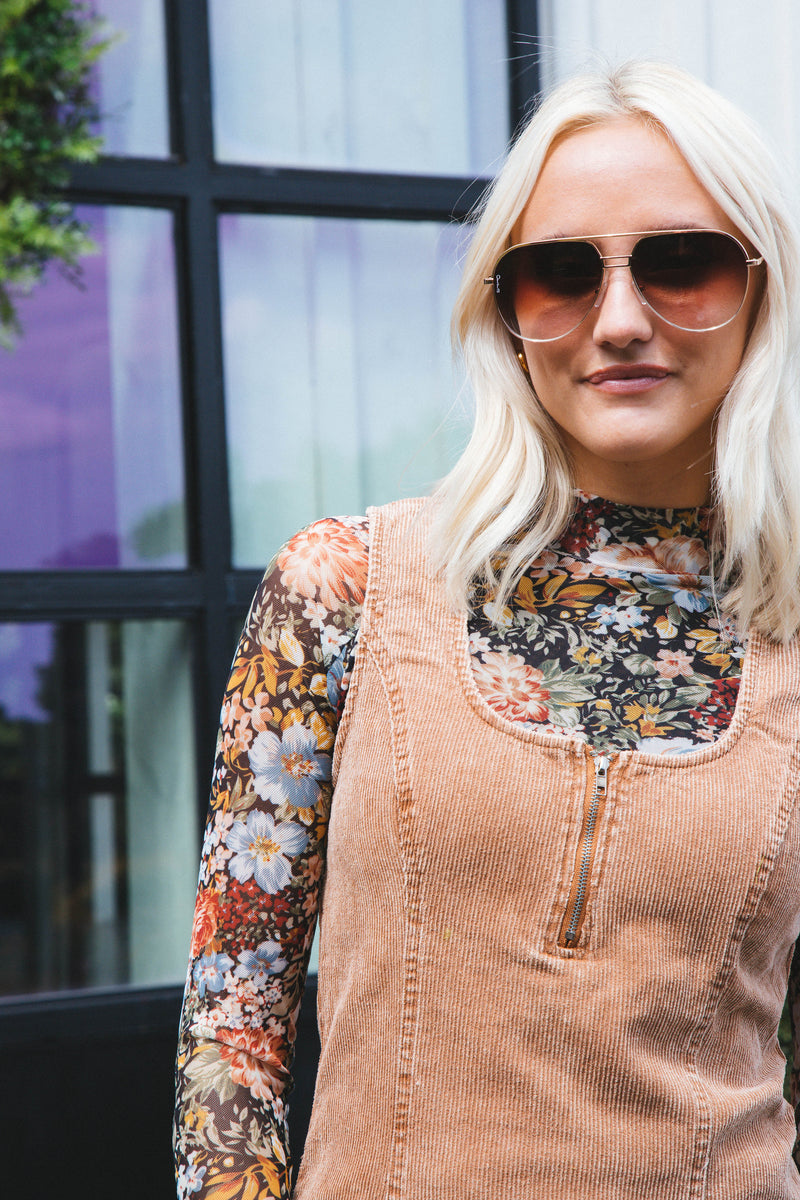 Amy Floral Mesh Knit Top, Black