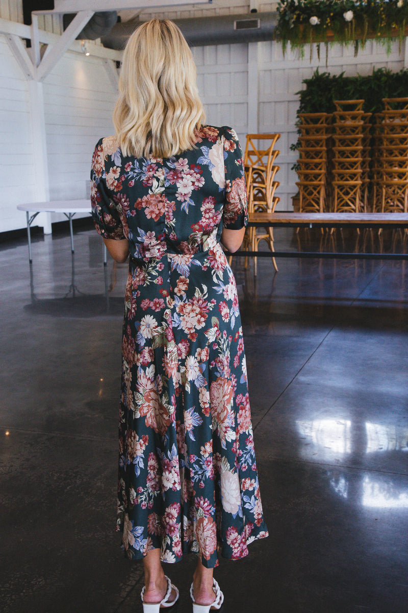 Moment In Time Floral Midi Dress, Pine/Multi