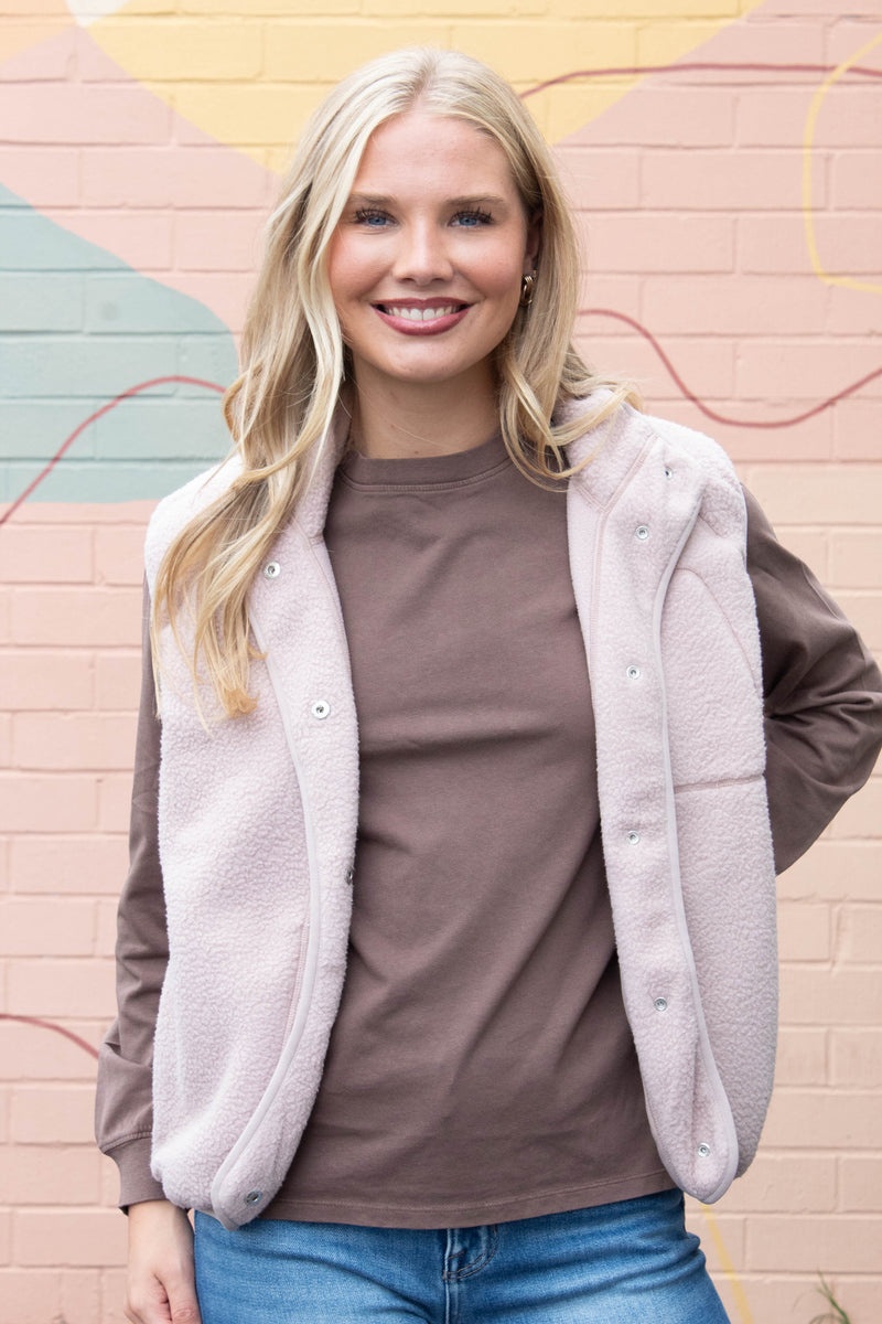 Elena Fleece Button Up Vest, Blush