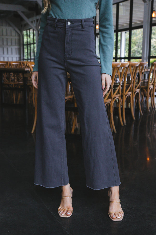 Aria High Rise Wide Leg Pants, Charcoal