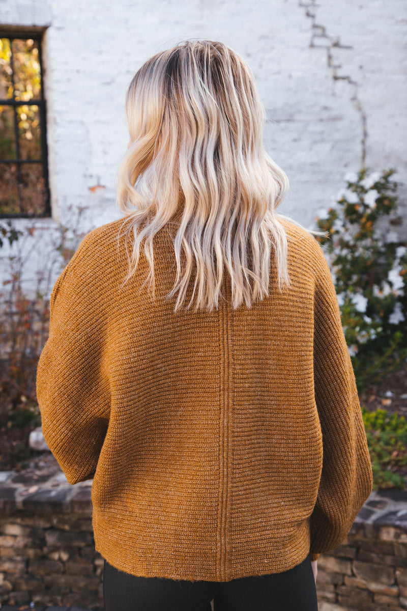 Elsie Chunky Mock Neck Sweater, Pale Brown