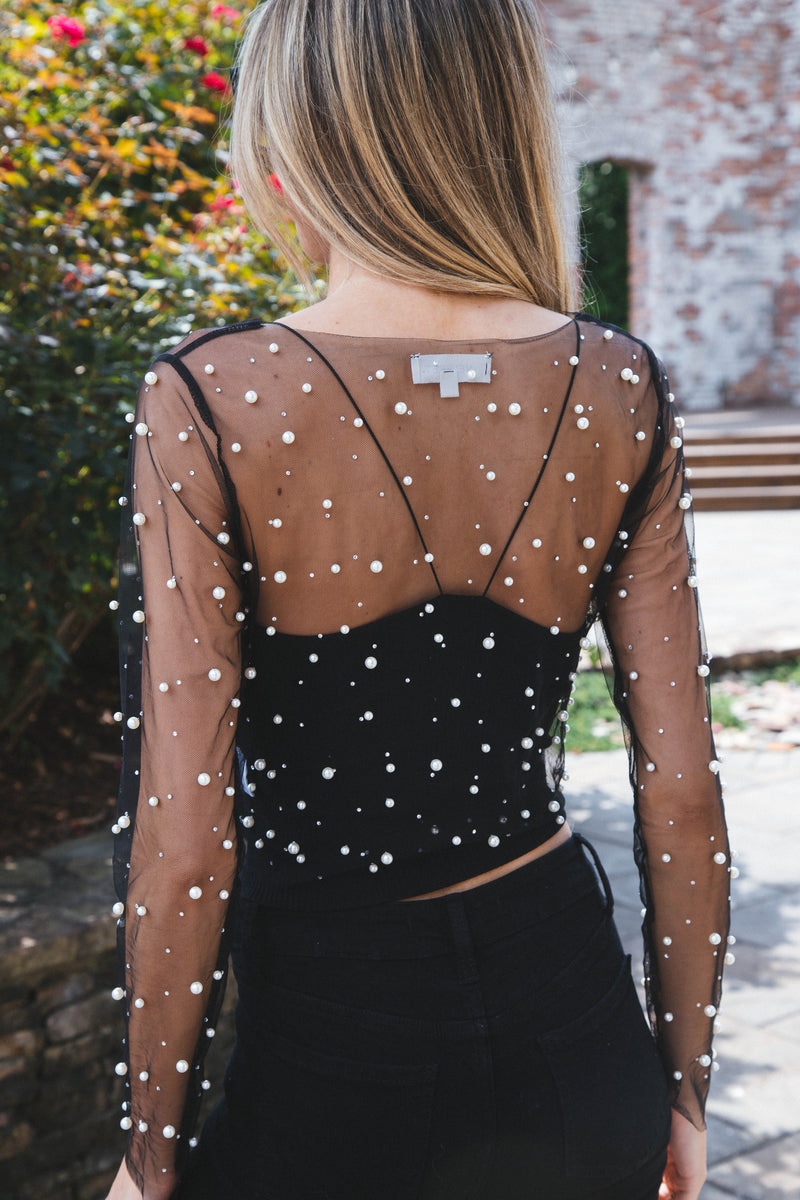 Jupiter Pearl Mesh Top, Black