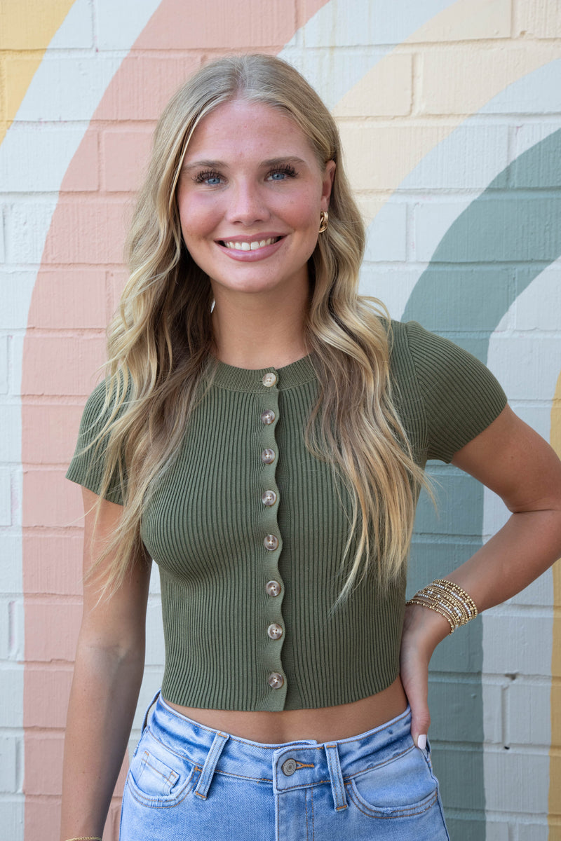 Cambria Cropped Cardigan, Dark Olive