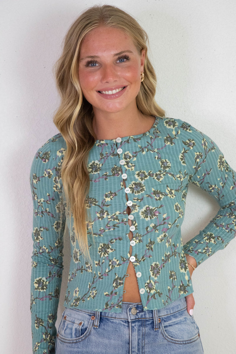 Tilly Printed Cardigan, Mineral Blue Combo | Free People