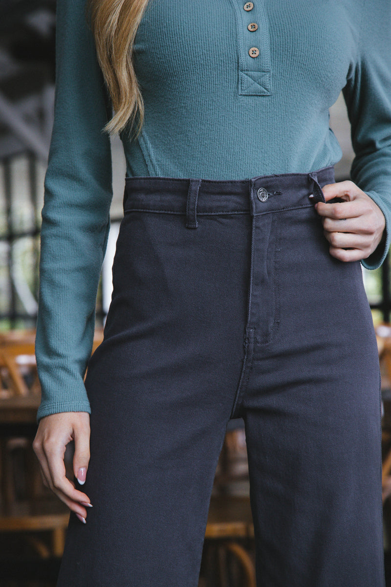 Aria High Rise Wide Leg Pants, Charcoal