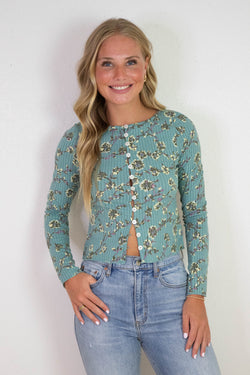 Tilly Printed Cardigan, Mineral Blue Combo | Free People