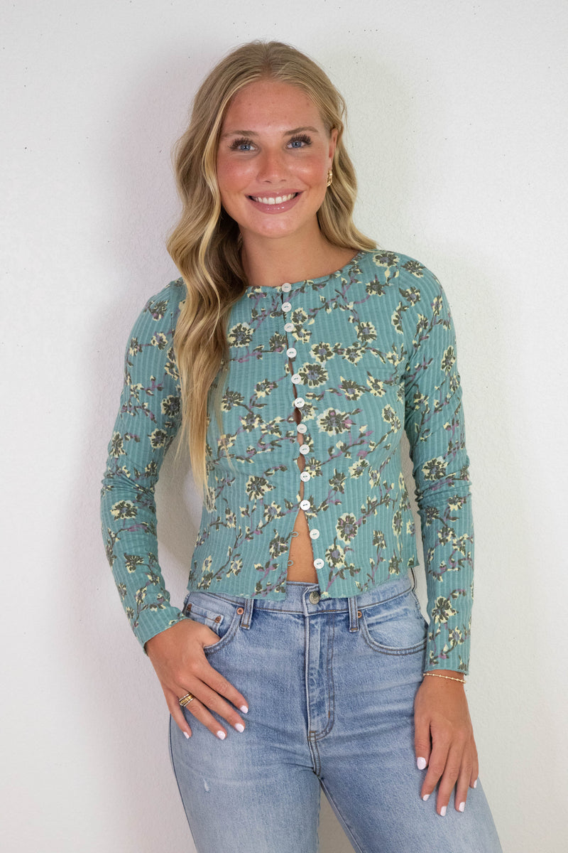 Tilly Printed Cardigan, Mineral Blue Combo | Free People