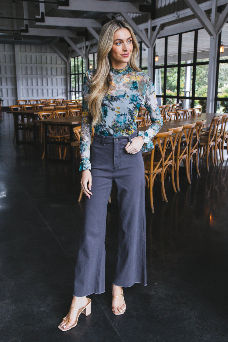 Aria High Rise Wide Leg Pants, Charcoal