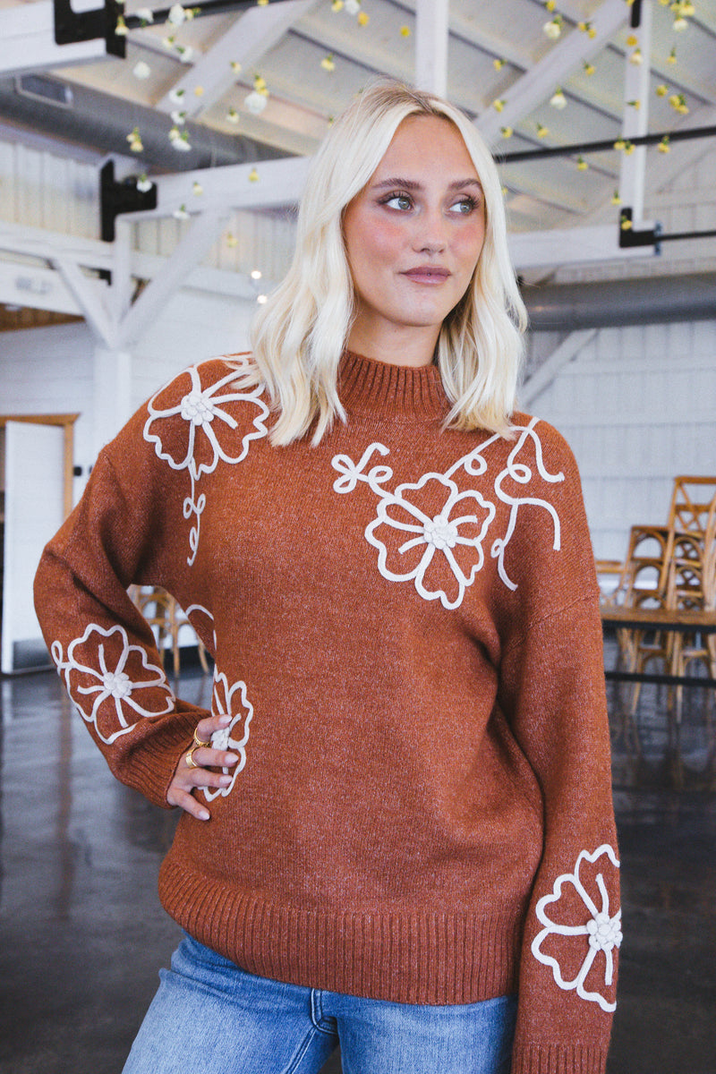 Theodosia Floral Sweater, Ginger