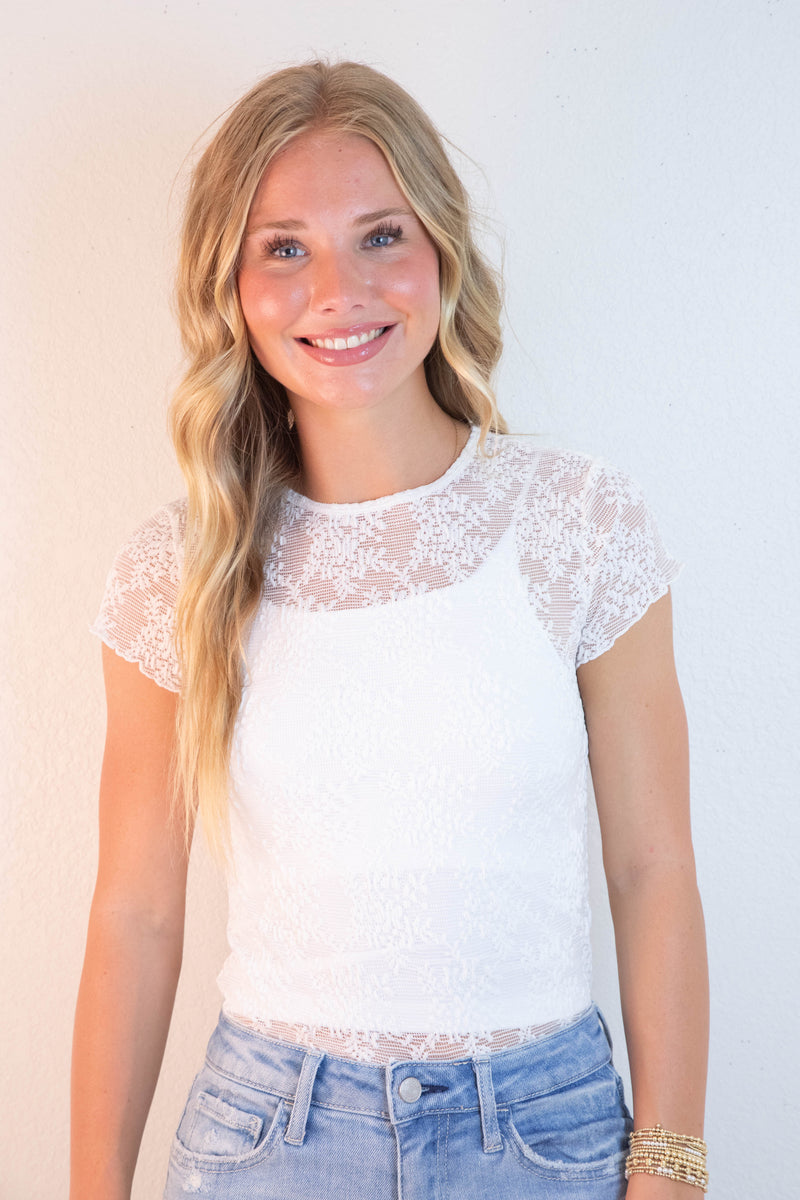 Ready To Go Lace Tee, Ivory | Free People